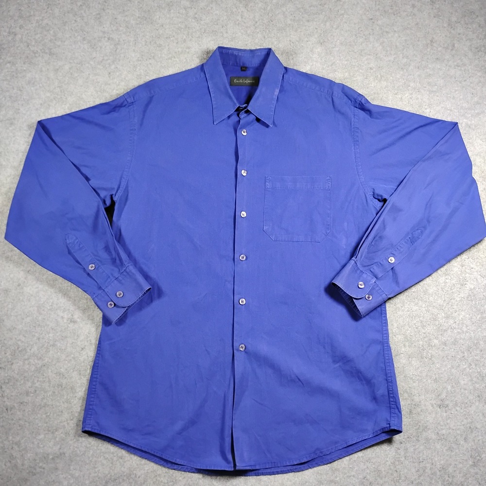 Emile Lafaurie Button Up Shirt Men's XL Blue Long Sleeve Cotton Casual Pocket